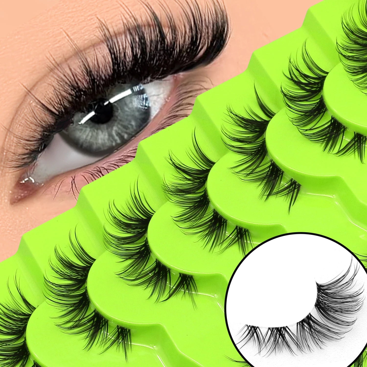Lasvirey Cat Eye Lashes Natural Manga False Eyelashes Clear Stem Full Strip Lashes Soft Natural Curl Faux Mink Lashes Extension