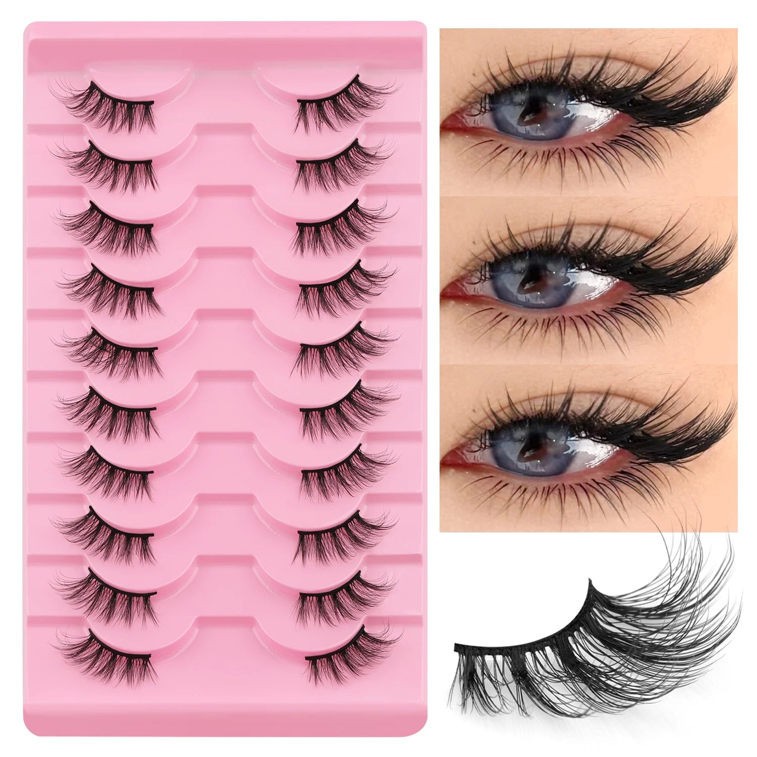 WOSHEER Half Eyelashes Natural Cat Eye Lashes Soft Wispy Faux Mink Lashes Eyelashes Extension Makeup