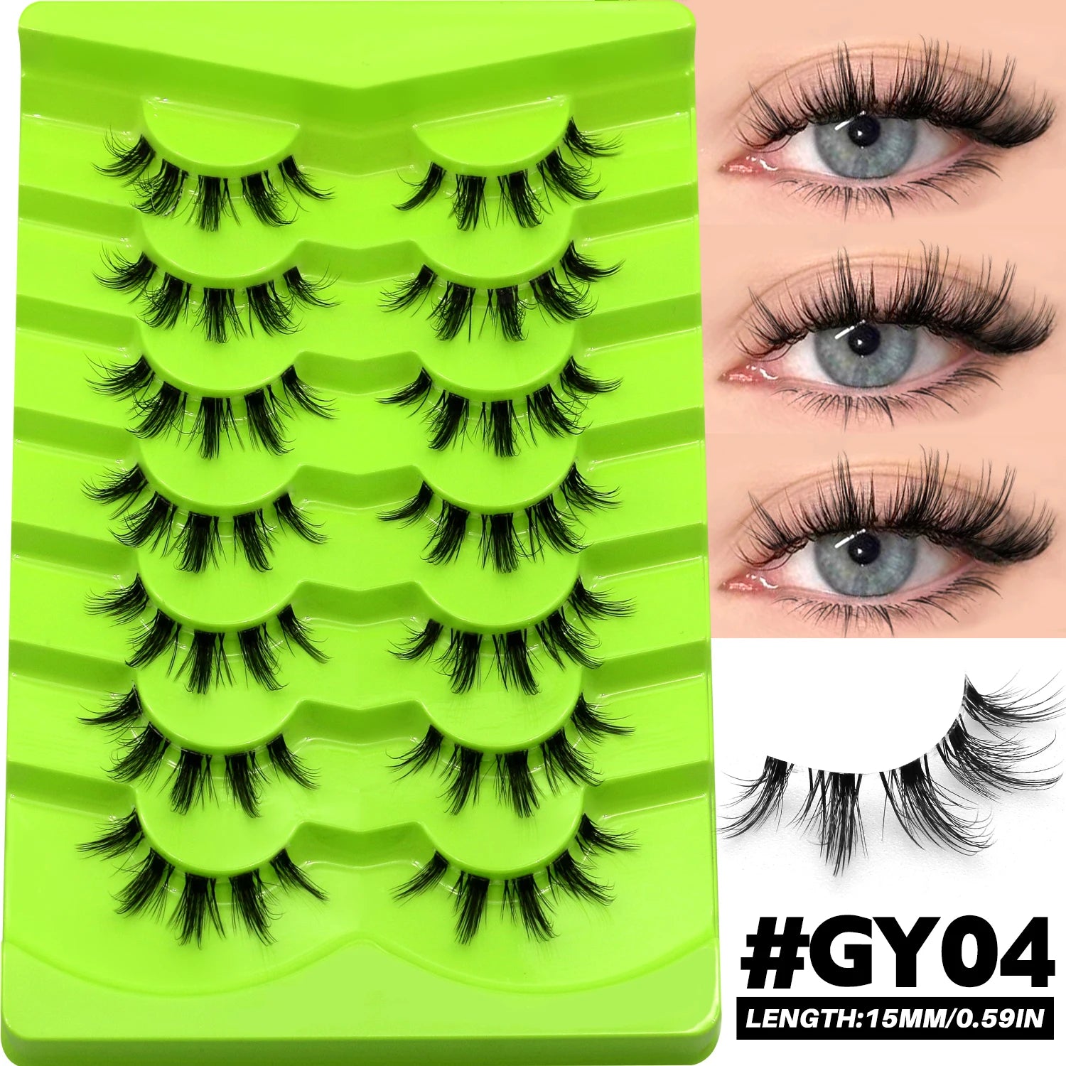 Lasvirey Cat Eye Lashes Natural Manga False Eyelashes Clear Stem Full Strip Lashes Soft Natural Curl Faux Mink Lashes Extension