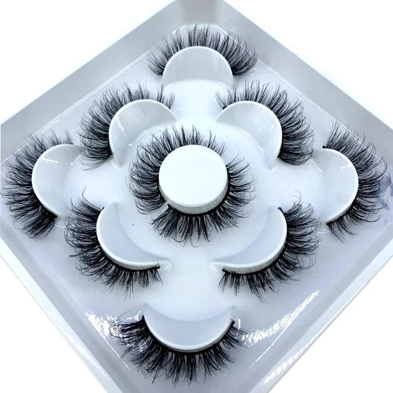 5 Pairs 3d Mink Dramatic Volume Lashes Bulk Faux Thick Long Wispy Natural Mink Lashes Pack Short Wholesales Natural False lashes