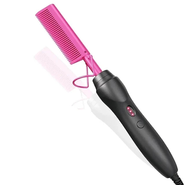 Pink Hot Comb Electric Hot Comb Heating Pressing Hair Straightening Iron for Hair Beard Wigs Wet and Dry Hair Styling Tools