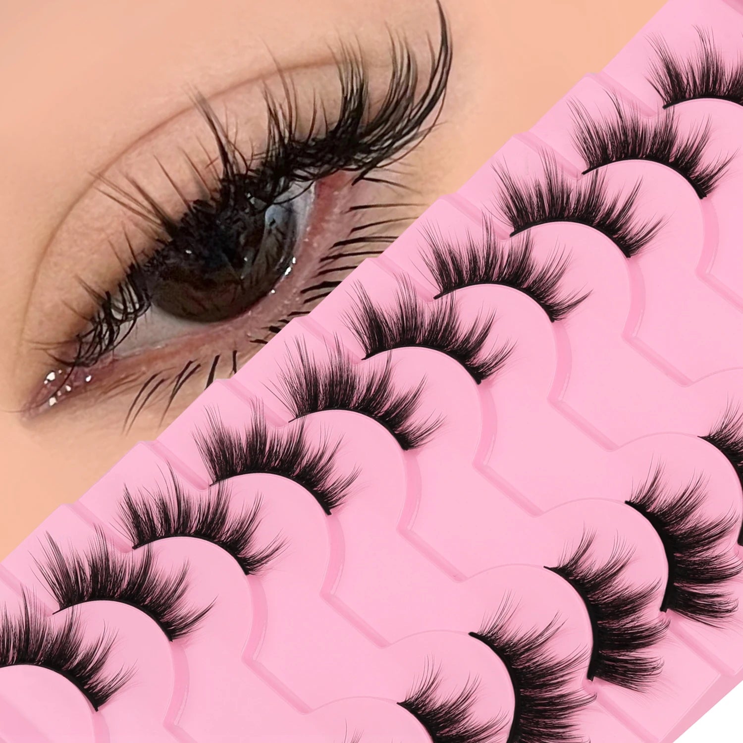 WOSHEER Half Eyelashes Natural Cat Eye Lashes Soft Wispy Faux Mink Lashes Eyelashes Extension Makeup