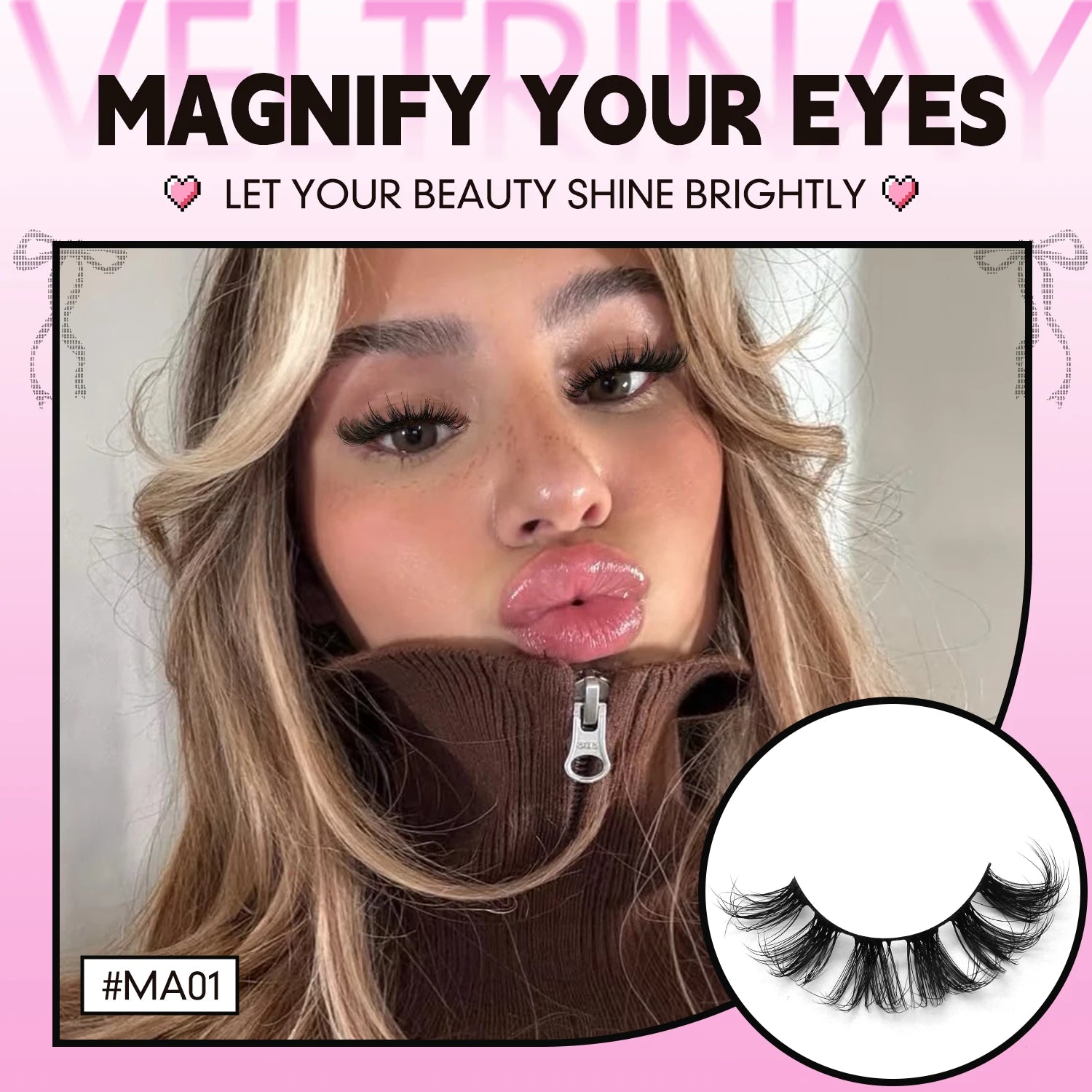 VELTRINAY False Eyelashes 3D Mink Lashes Plush Wispy Lashes Natural Look D Curl Russian Strip Lashes Fake Lashes Makeup