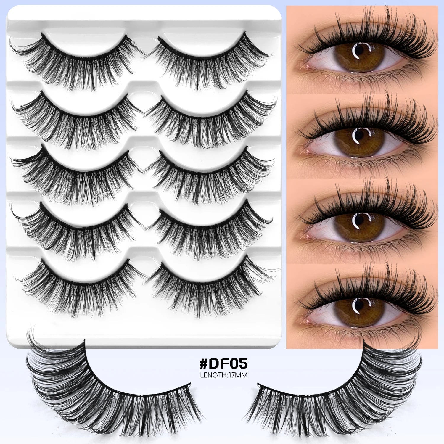 Lasvirey Cat Eye Lashes Natural Manga False Eyelashes Clear Stem Full Strip Lashes Soft Natural Curl Faux Mink Lashes Extension