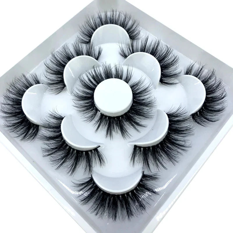 5 Pairs 3d Mink Dramatic Volume Lashes Bulk Faux Thick Long Wispy Natural Mink Lashes Pack Short Wholesales Natural False lashes