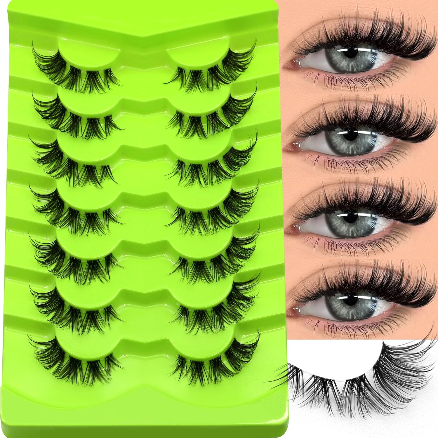 Lasvirey Cat Eye Lashes Natural Manga False Eyelashes Clear Stem Full Strip Lashes Soft Natural Curl Faux Mink Lashes Extension