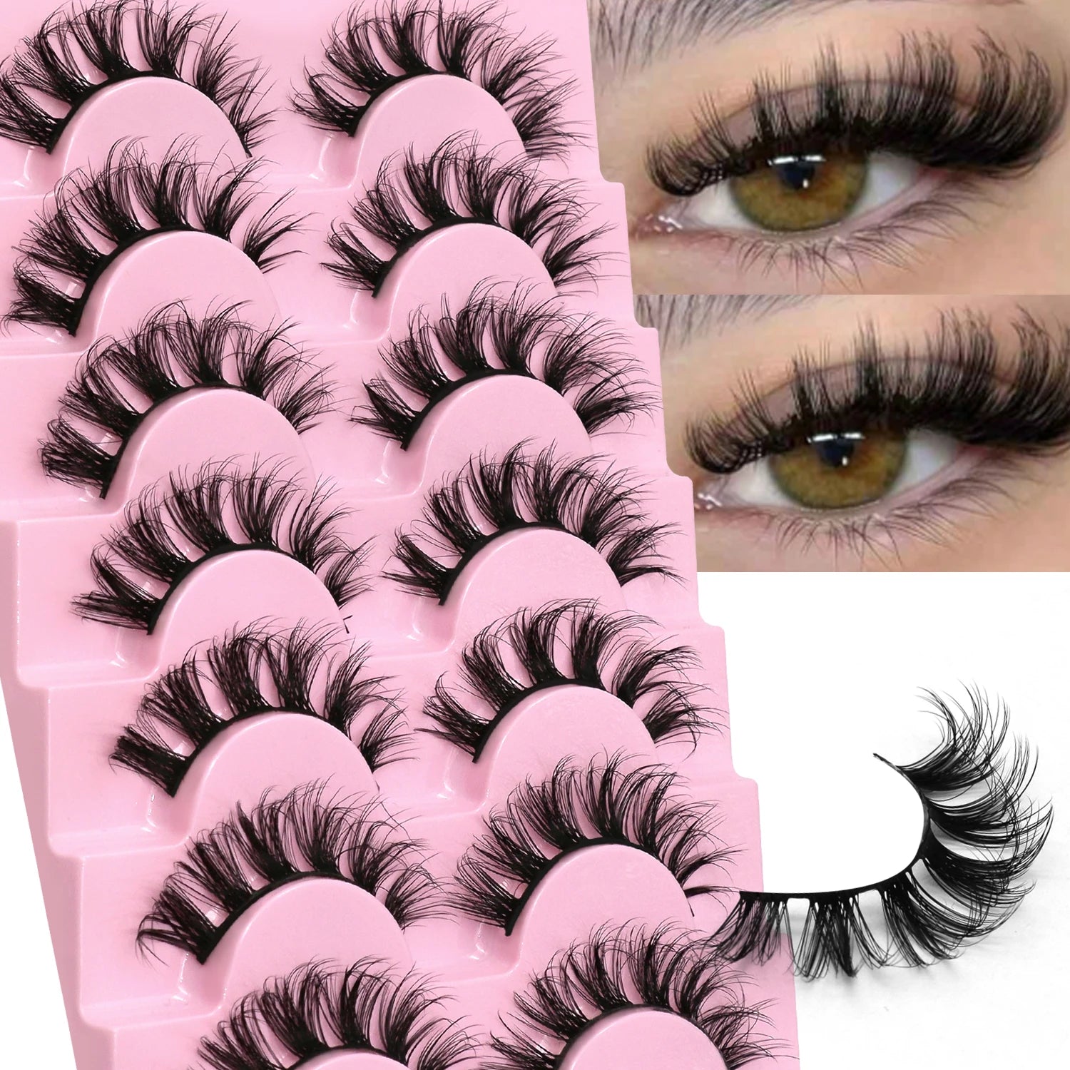 VELTRINAY False Eyelashes 3D Mink Lashes Plush Wispy Lashes Natural Look D Curl Russian Strip Lashes Fake Lashes Makeup