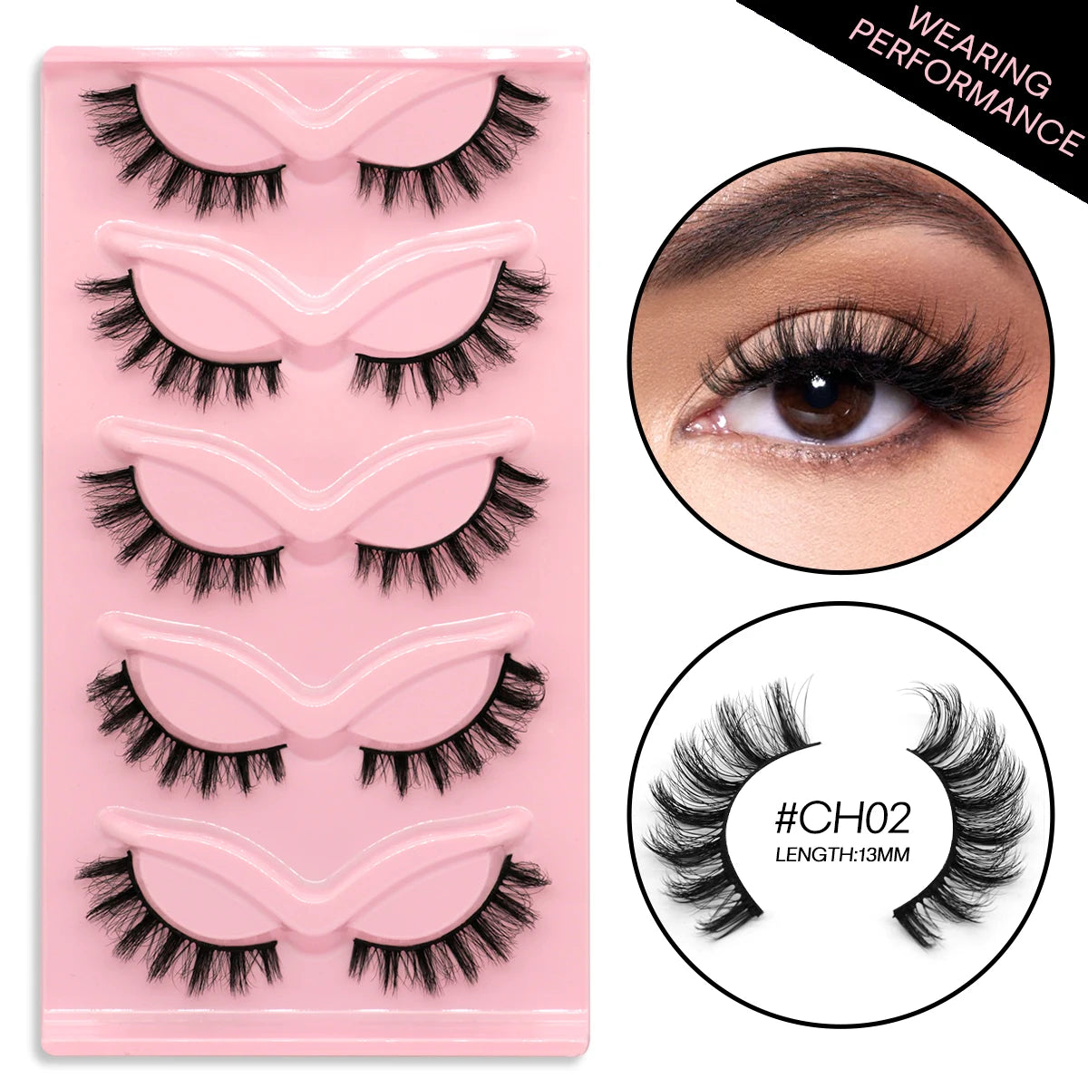 VELTRINAY False Eyelashes 3D Mink Lashes Plush Wispy Lashes Natural Look D Curl Russian Strip Lashes Fake Lashes Makeup
